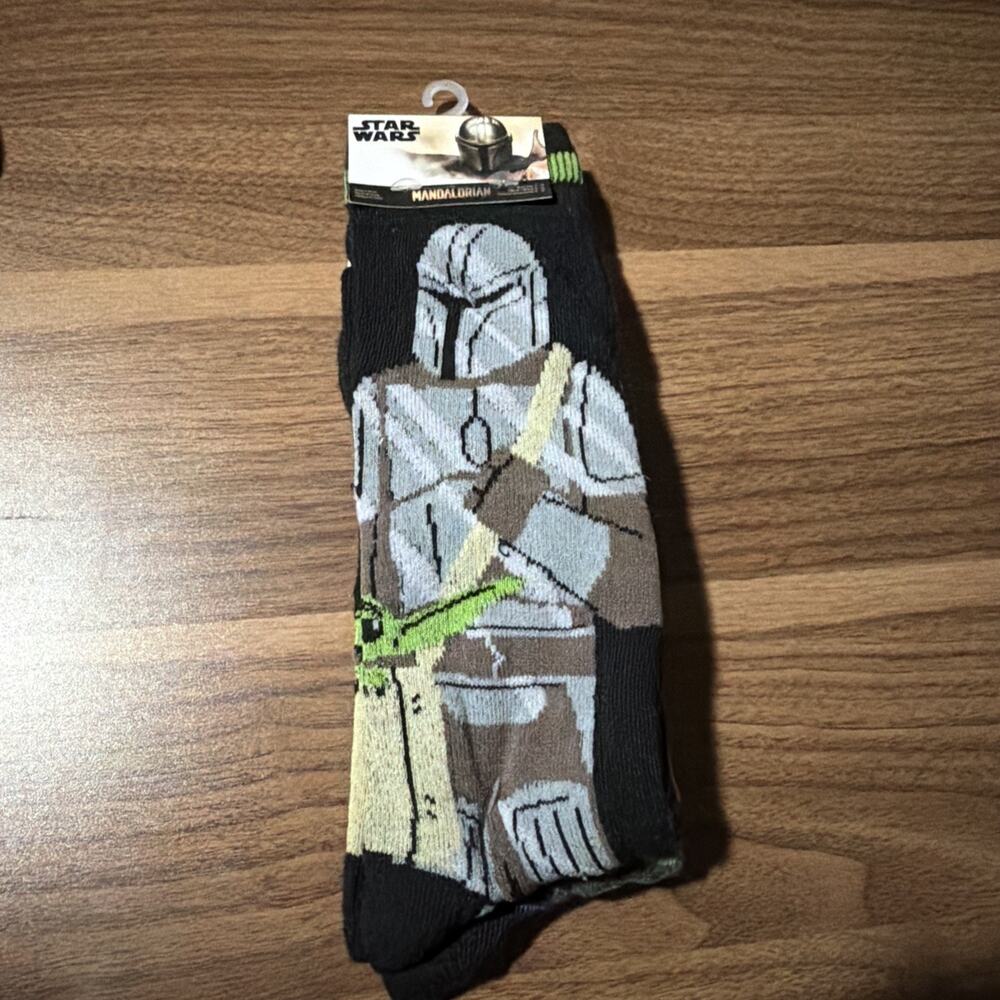 Star Wars The Mandalorian Where I Go He Goes Men's Crew Socks 2 Pair Size 6-12